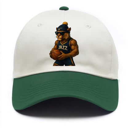 Utah Mountain Lion wearing Jazz navy and yellow beanie with music note and wayfarer - Two Tone Cap - Green