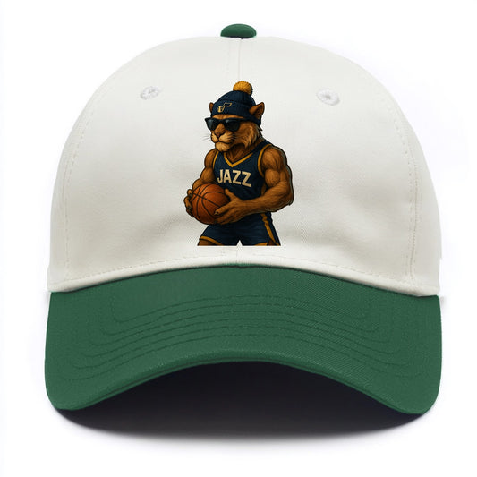 Utah Mountain Lion wearing Jazz navy and yellow beanie with music note and wayfarer - Two Tone Cap - Green