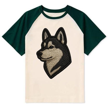 Siberian Husky - Contemporary wolf-like - Contrast Raglan T-shirt - Green