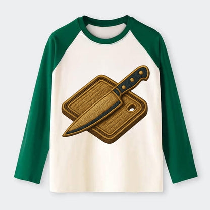 Chef knife with cutting board - culinary enthusiast - Raglan Long Sleeve T-Shirt - Green
