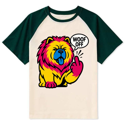 Chow Chow with lion mane and blue-black tongue, fluffy dignified paw up - Contrast Raglan T-shirt