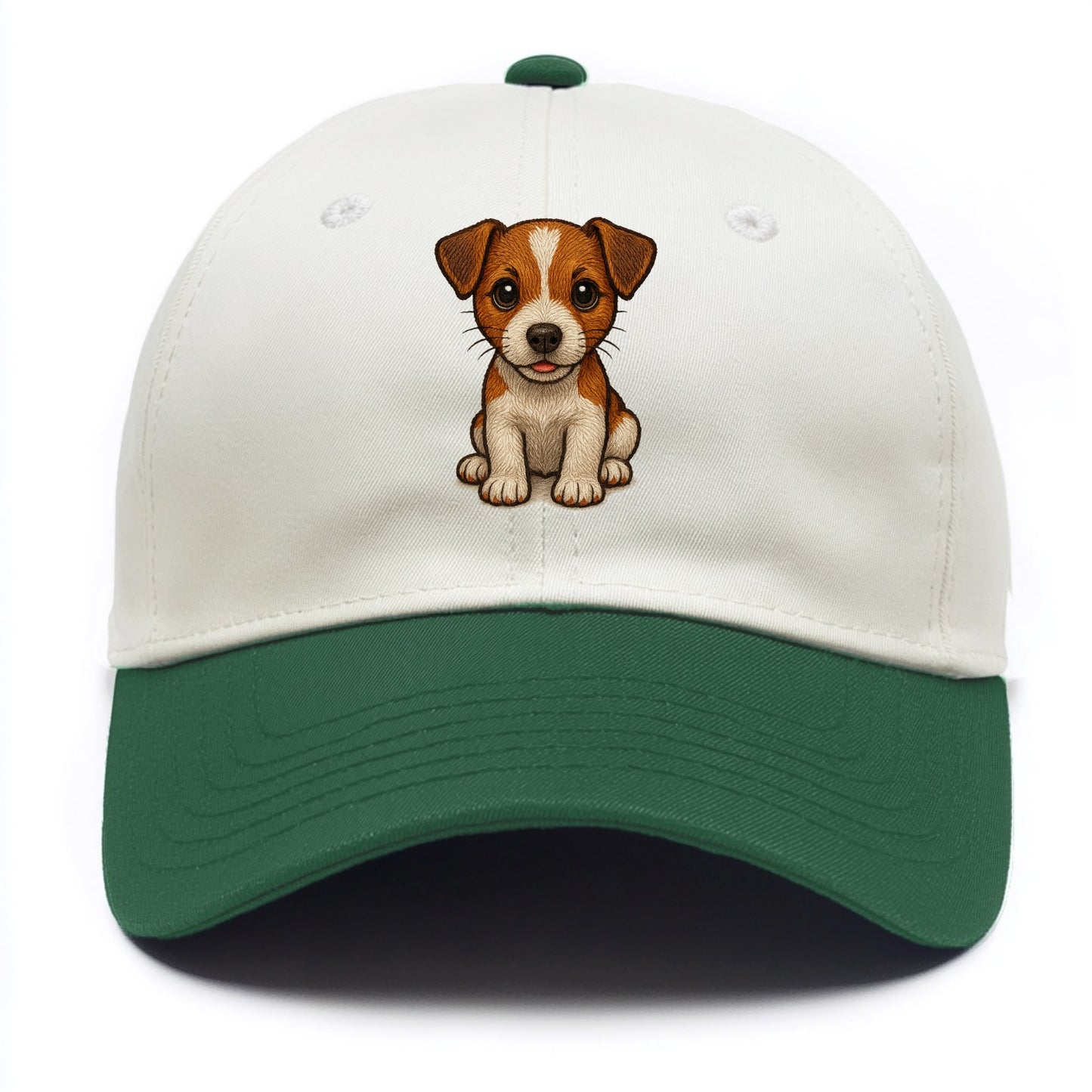 Baby Jack Russell Terrier Puppy - white with markings, alert ears, energetic eyes, - Two Tone Cap - Green