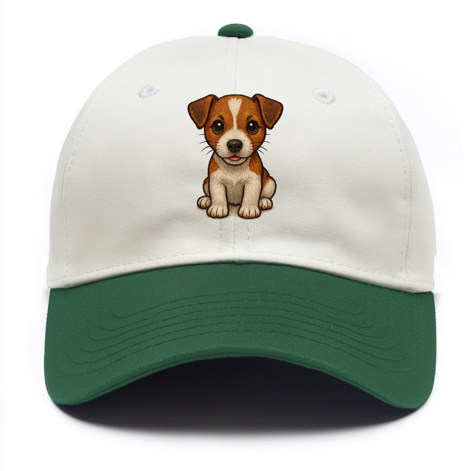 Baby Jack Russell Terrier Puppy - white with markings, alert ears, energetic eyes, - Two Tone Cap - Green