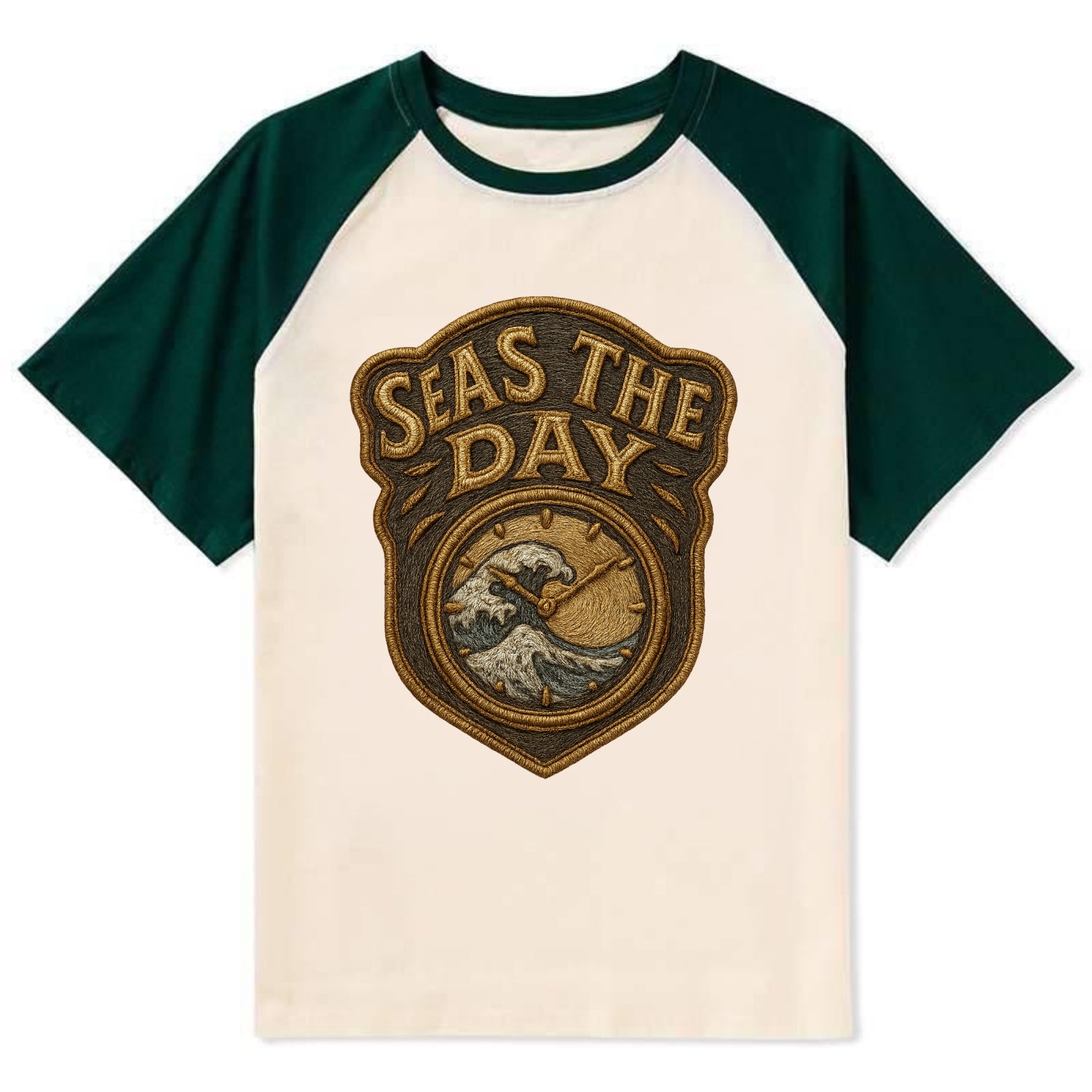 Seas The Day  - Contrast Raglan T-shirt - Green