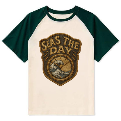 Seas The Day  - Contrast Raglan T-shirt - Green