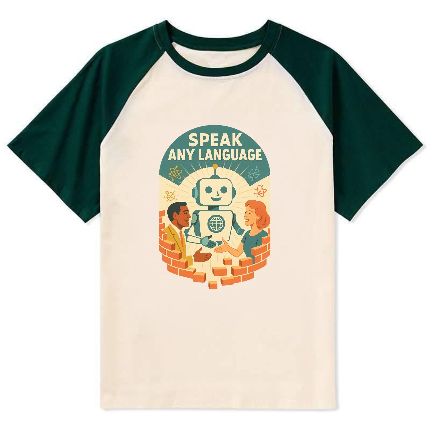 Language learning AI breaking down barriers - "Speak Any Language" - - Contrast Raglan T-shirt - Green