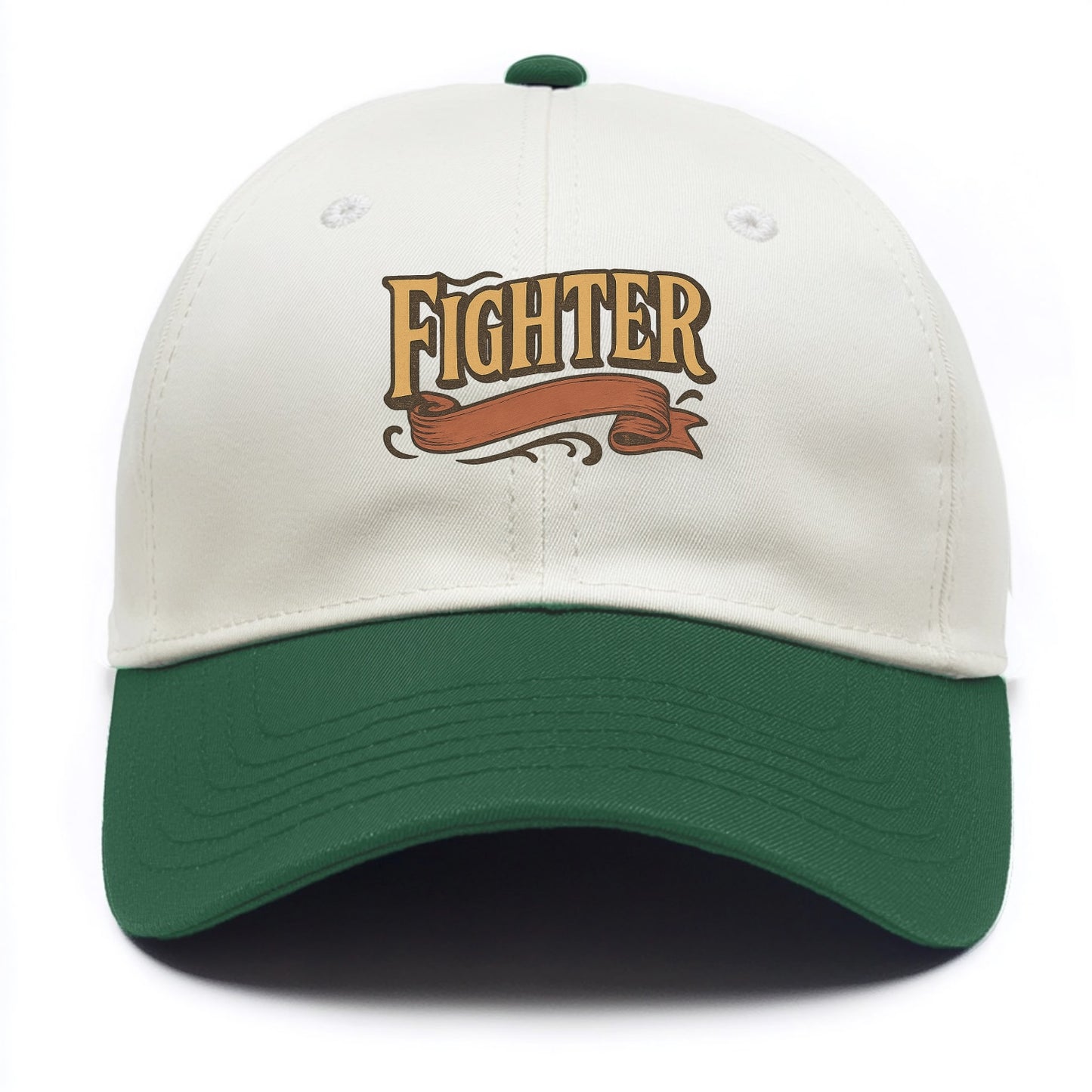 Bold typography design - "FIGHTER" - never giving up, battling on - Two Tone Cap - Green
