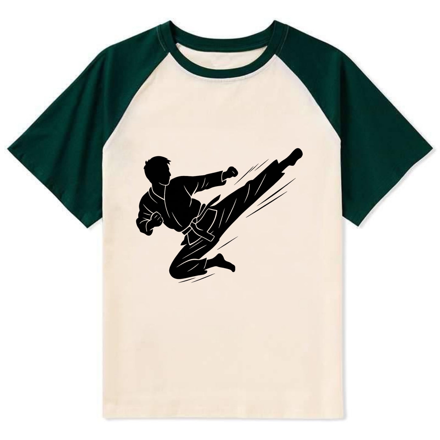 Korean taekwondo flying kick - Contrast Raglan T-shirt - Green