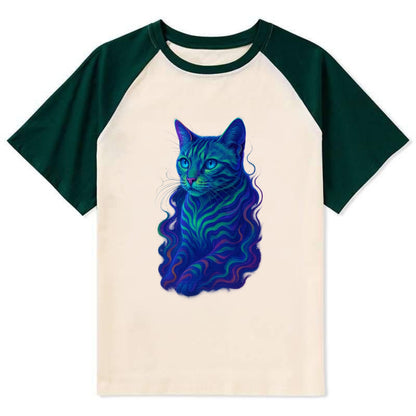 Exotic Bengal cat with aurora borealis colors flowing through its - Contrast Raglan T-shirt - Green