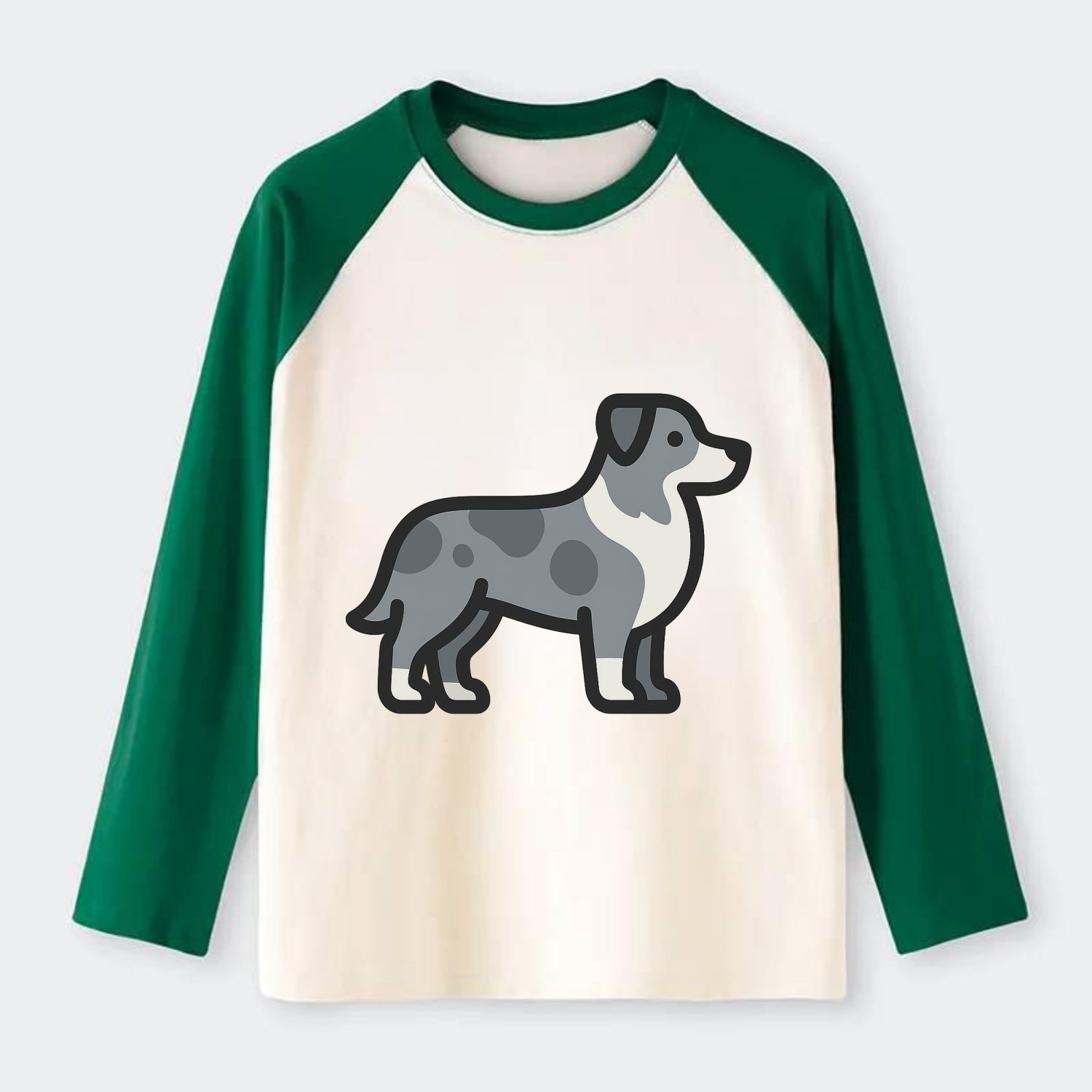 Australian Shepherd - Blue merle flat side profile - Raglan Long Sleeve T-Shirt - Green