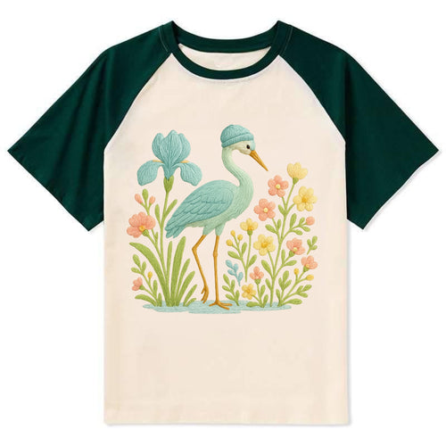 Mint Crane - Contrast Raglan T-shirt