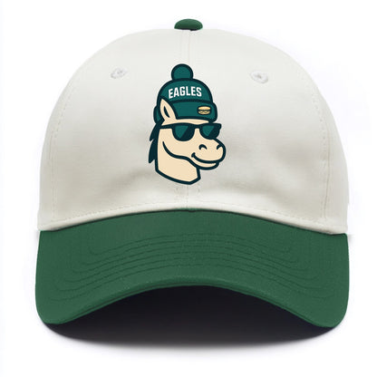 Philadelphia Horse wearing Eagles beanie with cheesesteak patch and wayfarer - Two Tone Cap - Green
