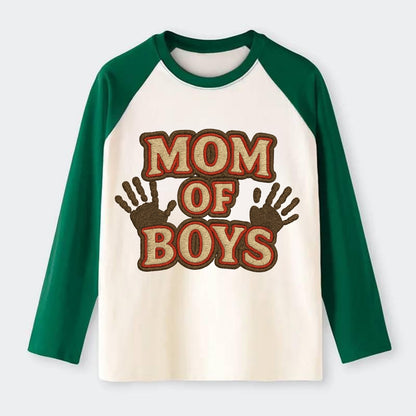 Mom Of Boys  - Raglan Long Sleeve T-Shirt - Green