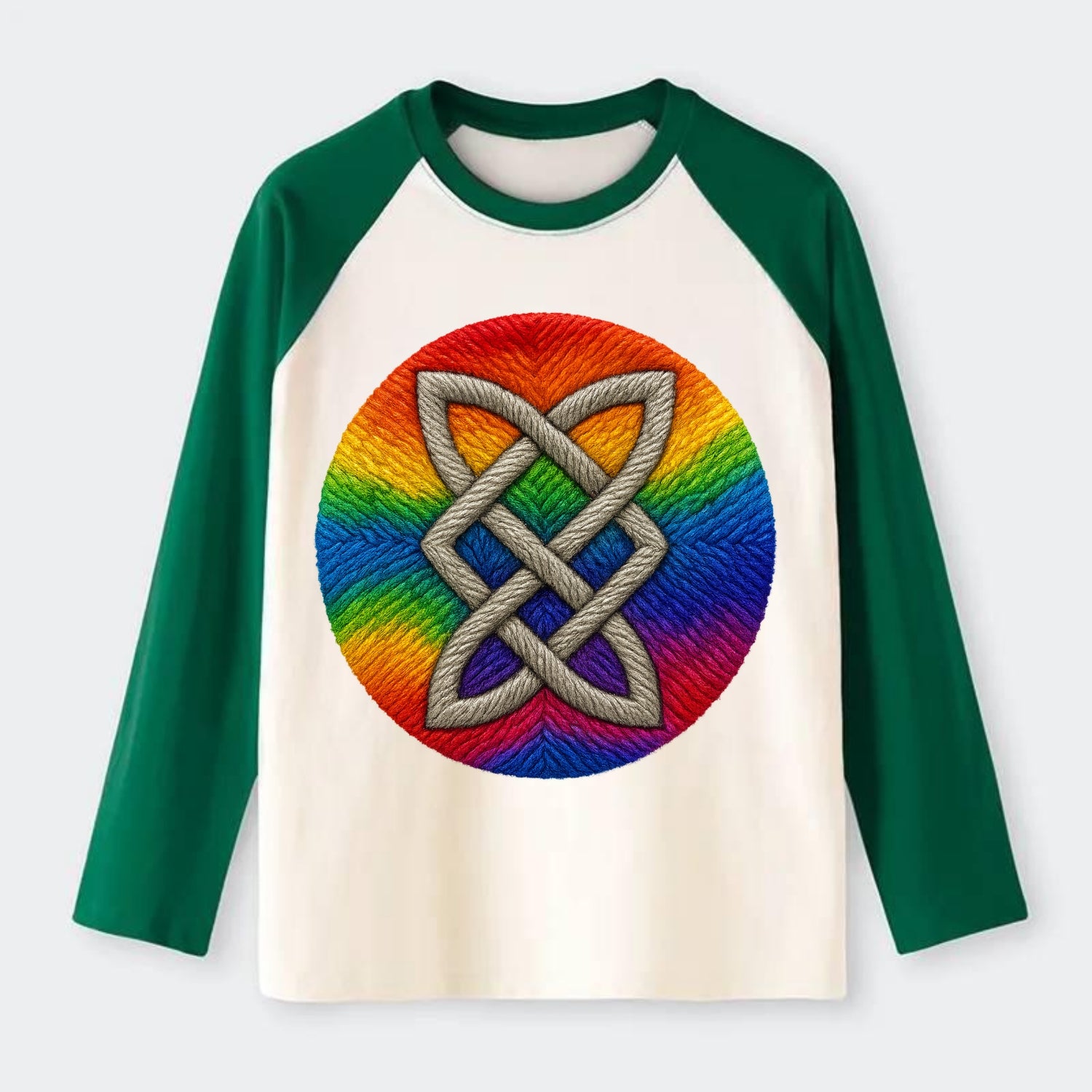Celtic Shield Knot  - Raglan Long Sleeve T-Shirt - Green