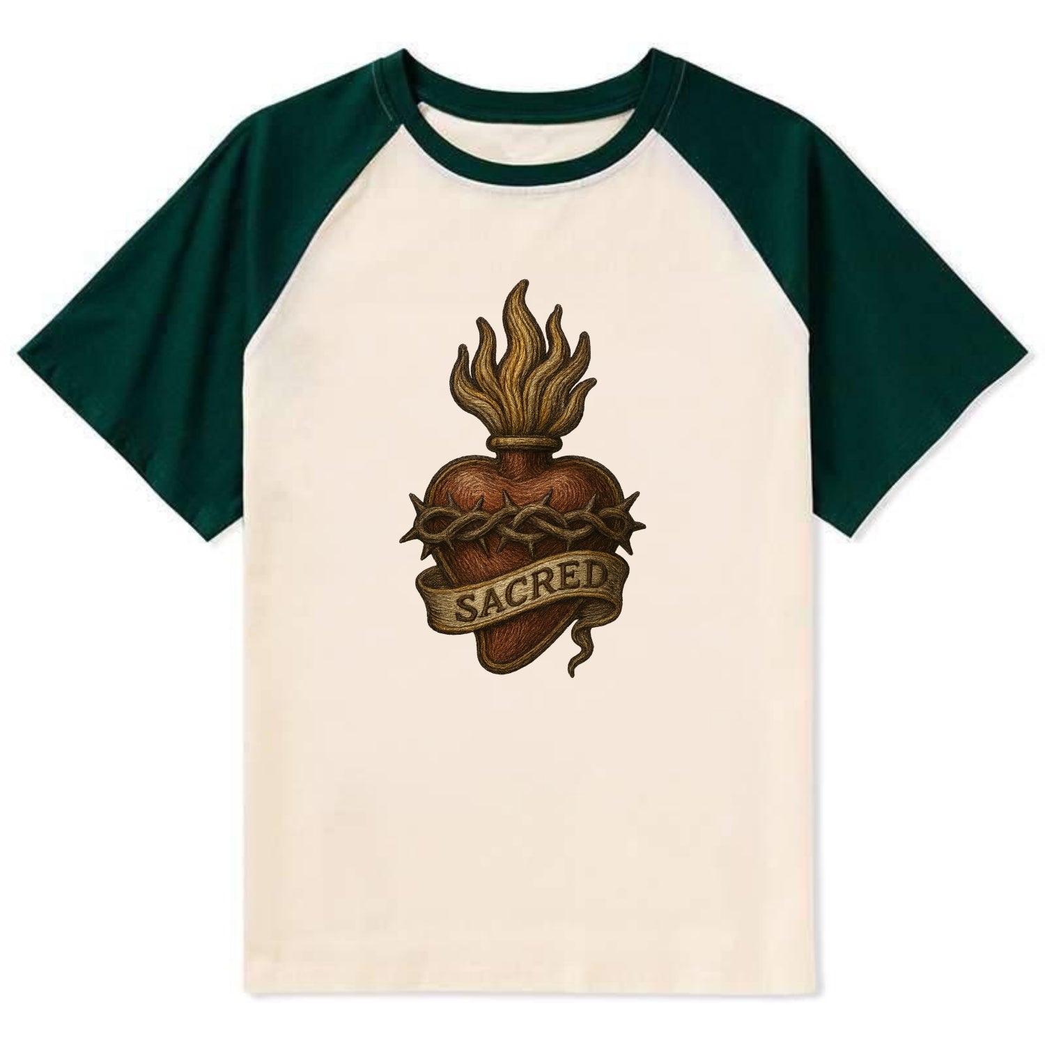 Sacred Heart  - Contrast Raglan T-shirt - Green