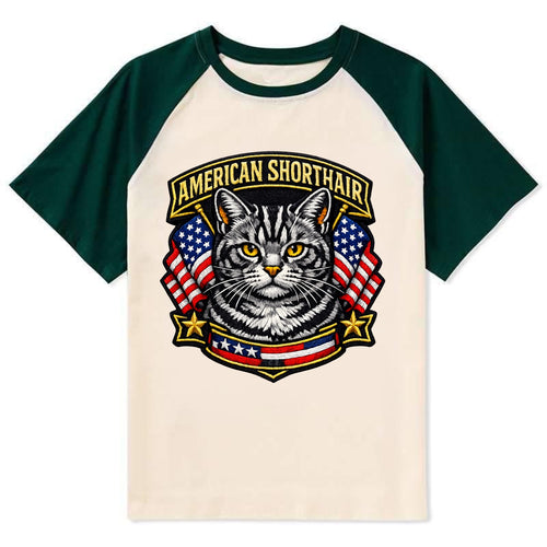 AMERICAN SHORTHAIR - classic american cat in silver tabby , all-American - Contrast Raglan T-shirt