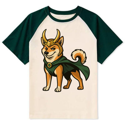 Shiba Inu Loki  - Contrast Raglan T-shirt - Green