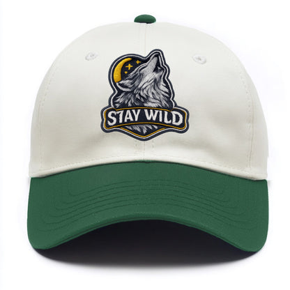 STAY WILD - wolf with text in gray , free spirit - Two Tone Cap - Green