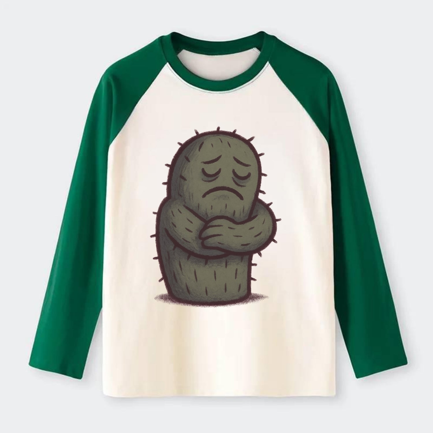 SINGLE IS VALID | Content cactus hugging itself - - Raglan Long Sleeve T-Shirt - Green