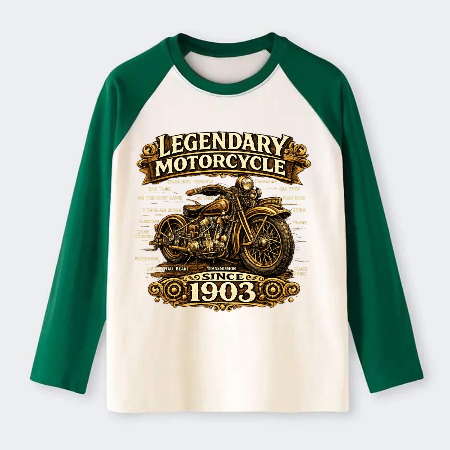 Legendary Motorcycle 1903 - Raglan Long Sleeve T-Shirt - Green