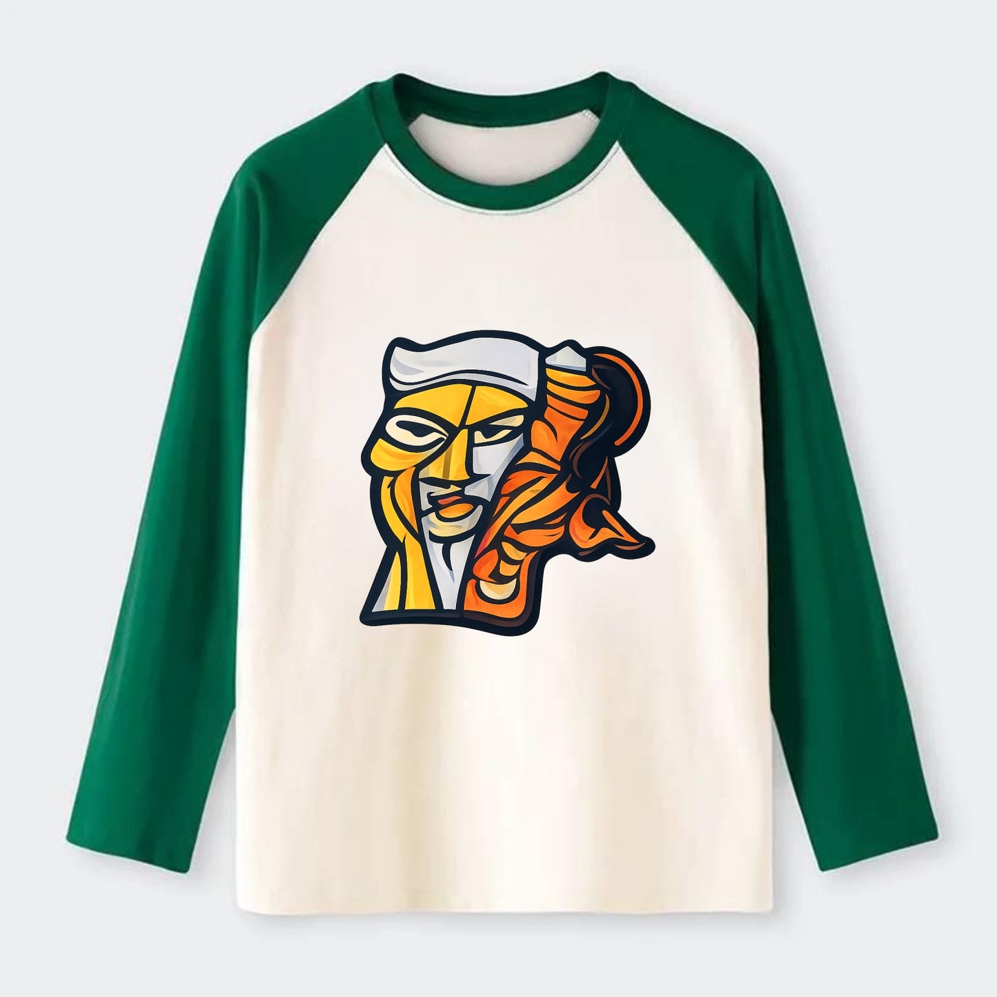 Axis Face - Raglan Long Sleeve T-Shirt - Green