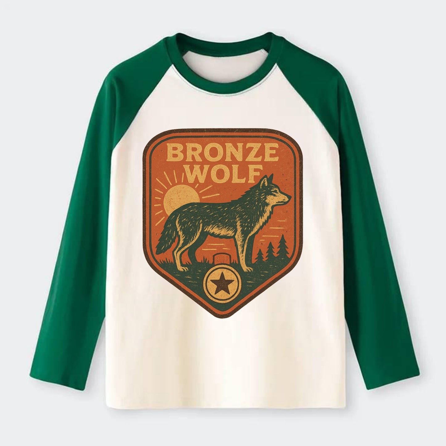 Bronze Wolf Medal  - Raglan Long Sleeve T-Shirt - Green
