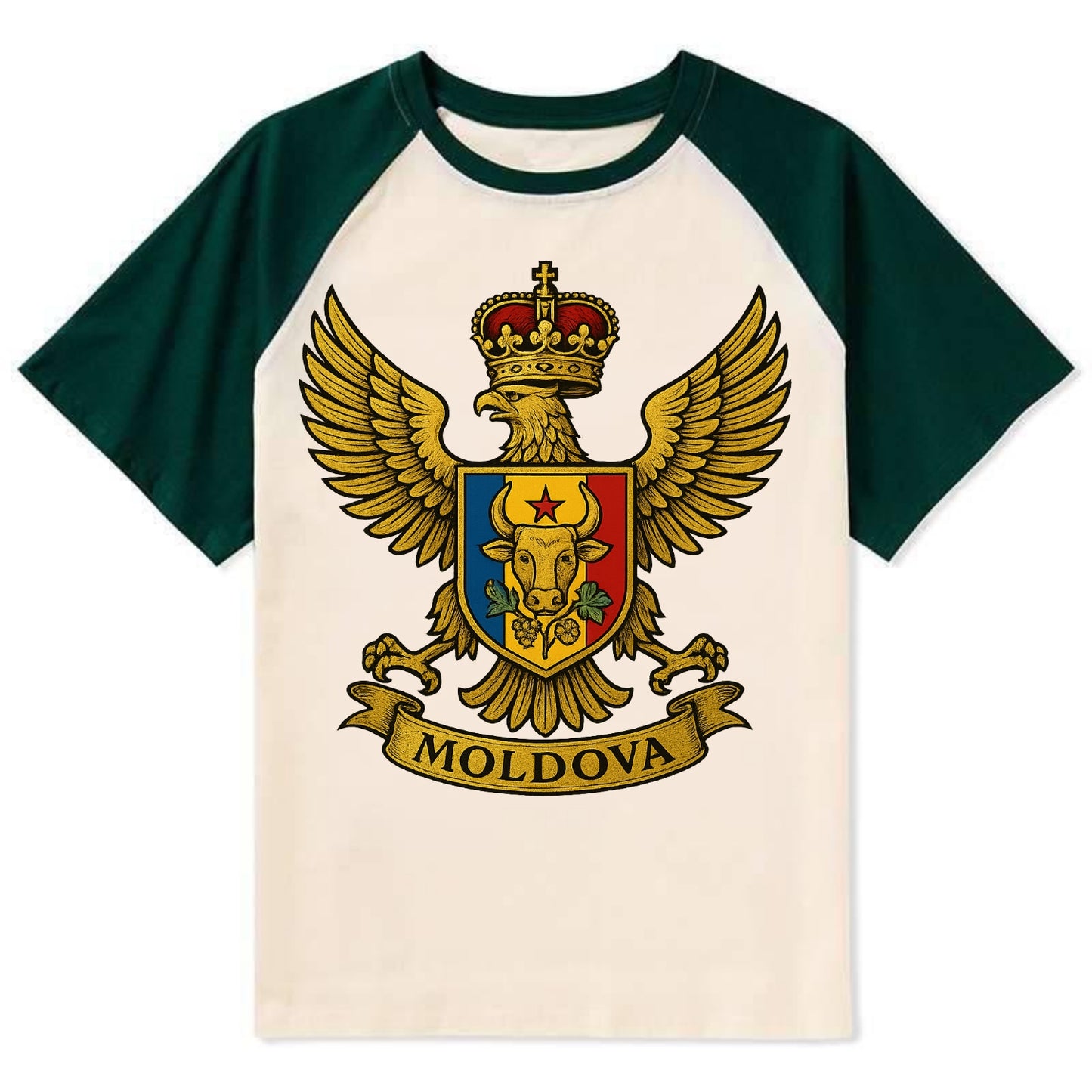 Moldova Heritage Badge  - Contrast Raglan T-shirt - Green