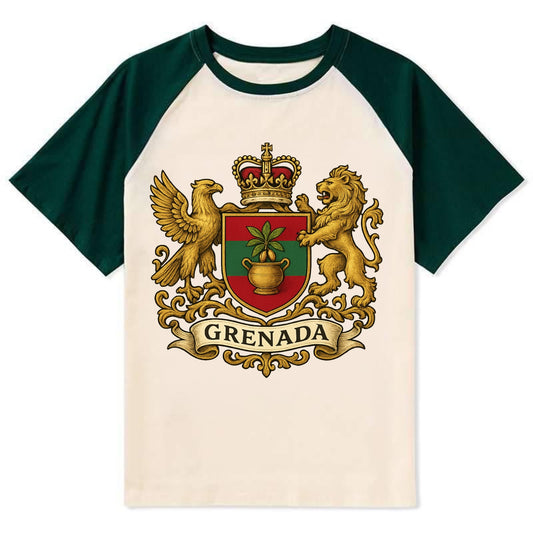 Grenada Heritage Badge  - Contrast Raglan T-shirt - Green