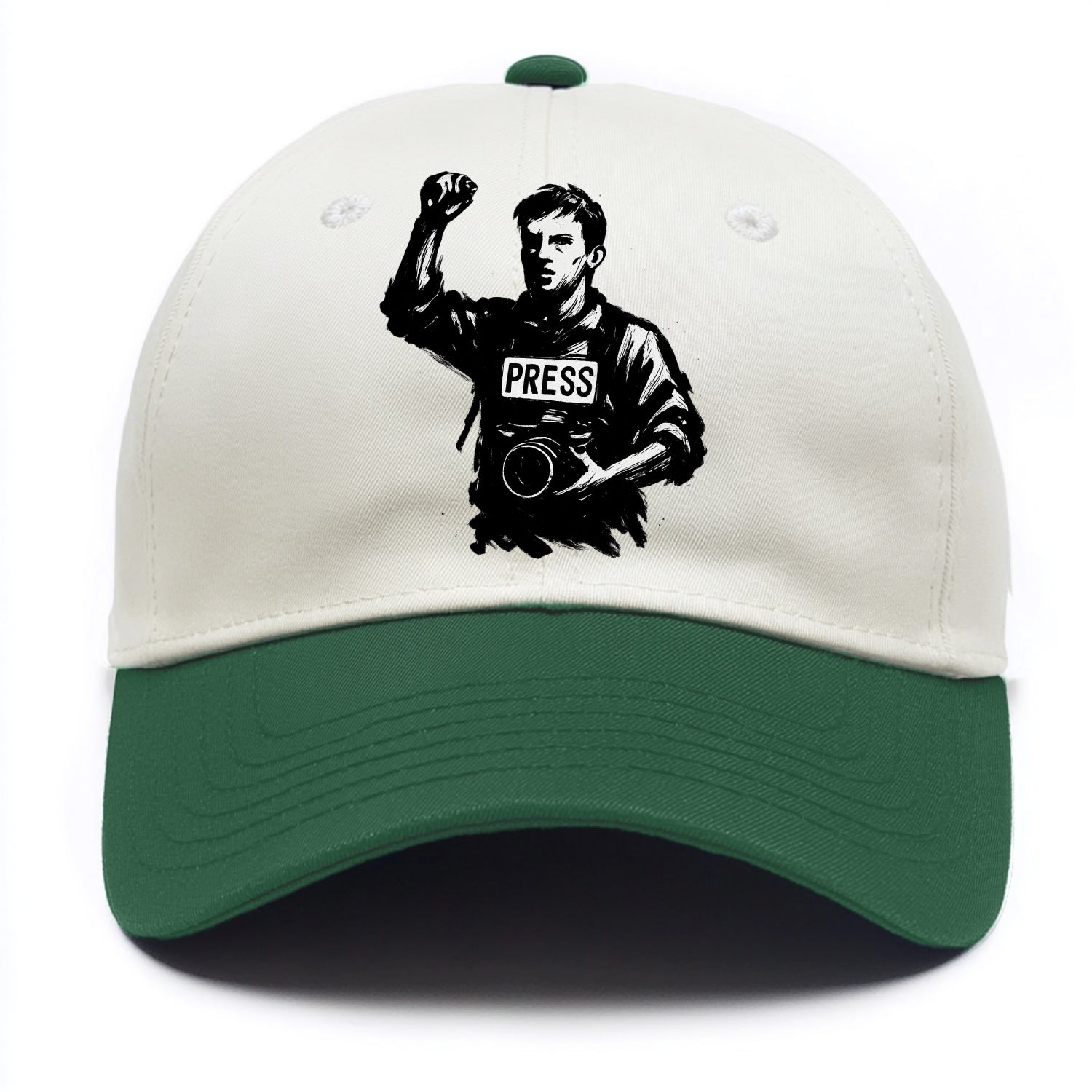 Journalist with camera - press freedom ink painting - Two Tone Cap - Green
