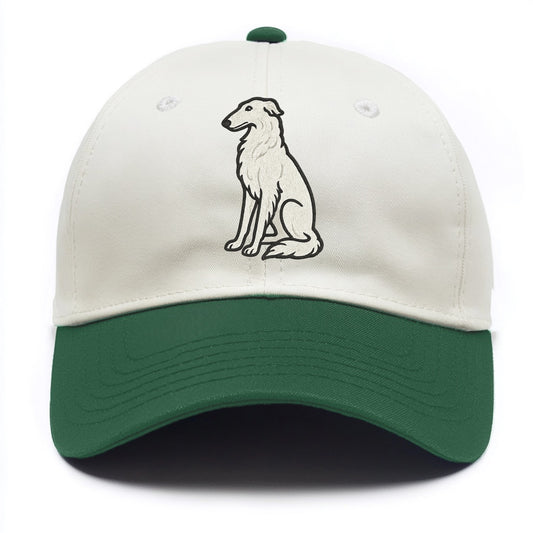 Borzoi - White embroidered sitting pose - Two Tone Cap - Green