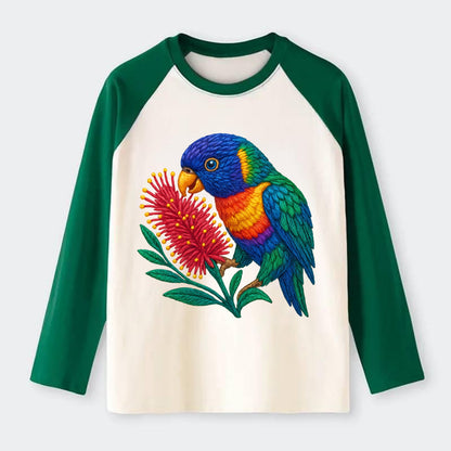 Rainbow Lorikeet Bottlebrush - Raglan Long Sleeve T-Shirt - Green