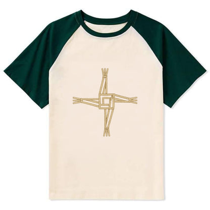 Saint Brigid's Cross  - Contrast Raglan T-shirt - Green