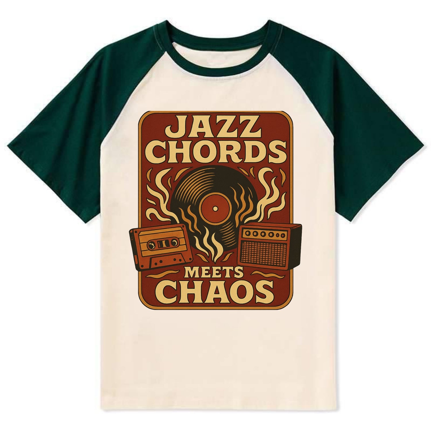 Jazz chords with hyperpop energy - "Jazz Meets Chaos" - unexpected fusion - Contrast Raglan T-shirt - Green