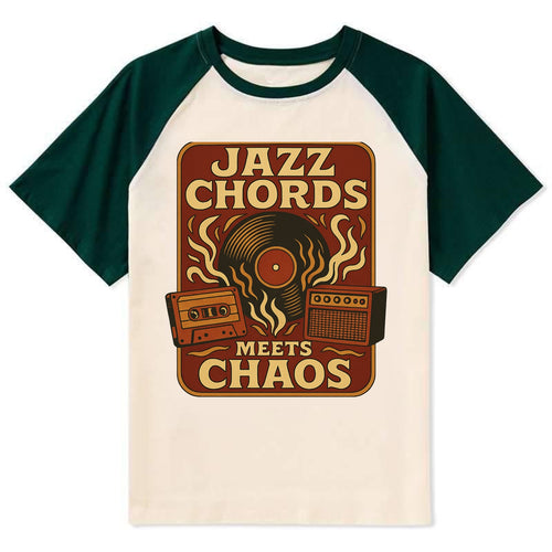 Jazz chords with hyperpop energy - Jazz Meets Chaos - unexpected fusion - Contrast Raglan T-shirt