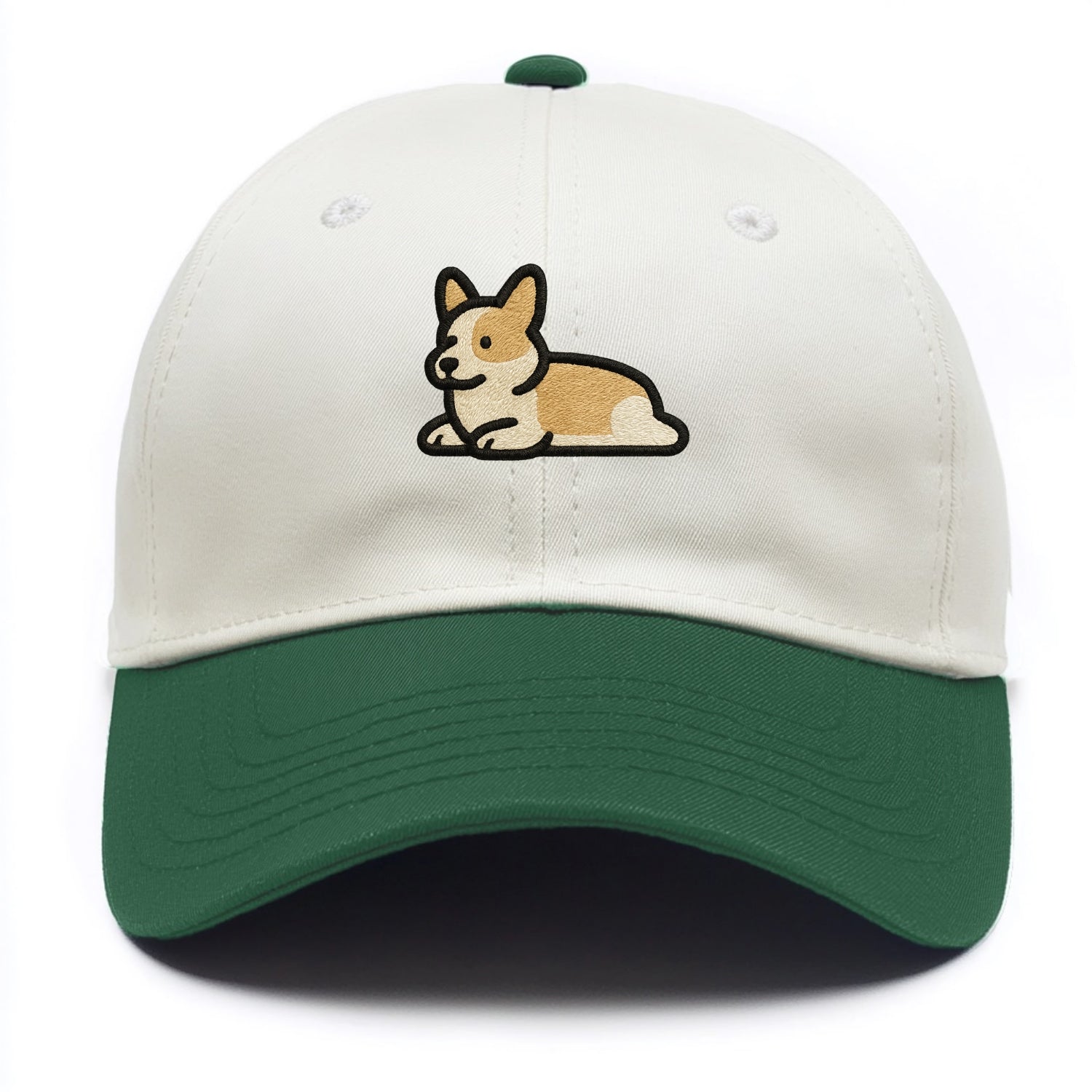 Corgi - Sploot lying position - Two Tone Cap - Green