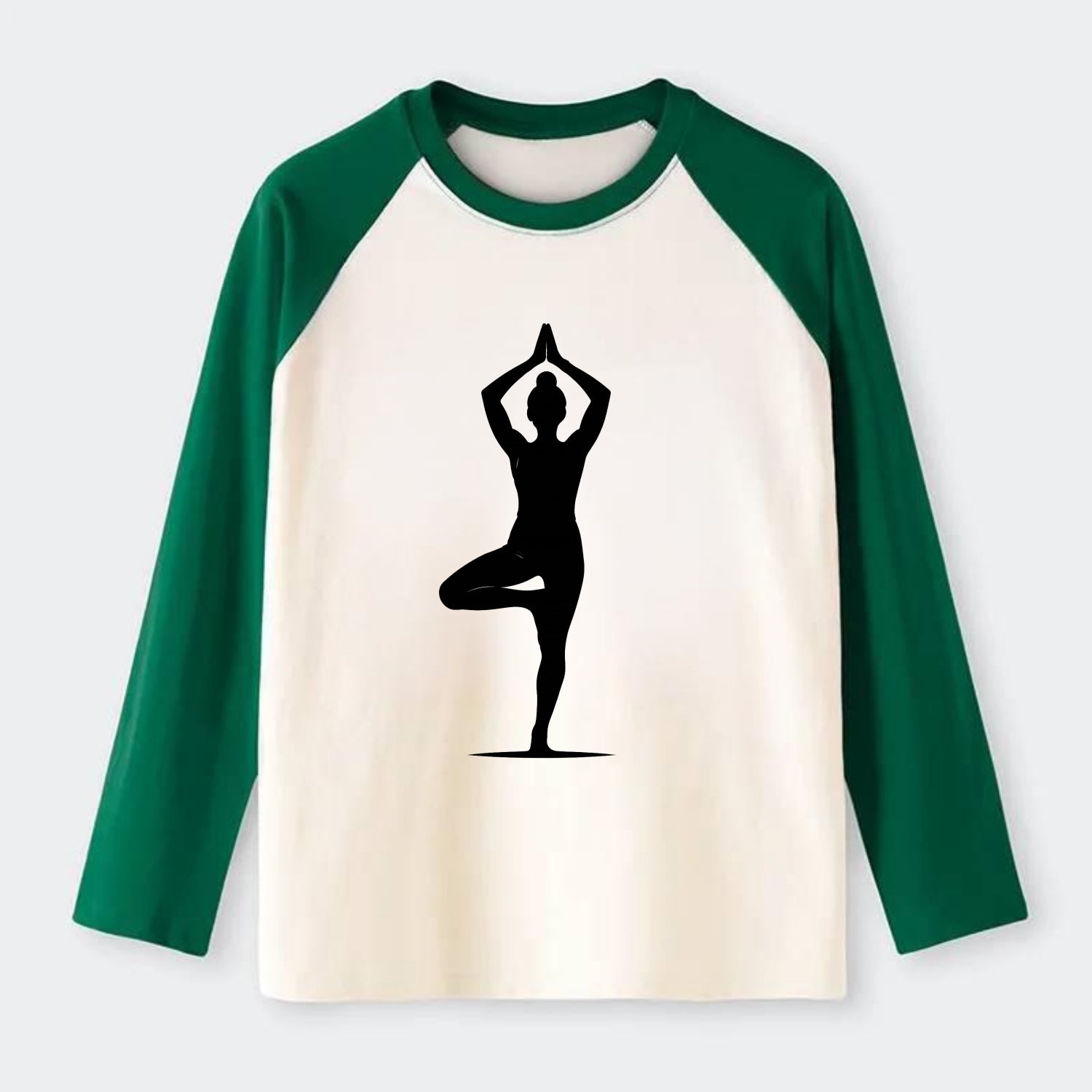 Yoga practitioner in tree pose - Raglan Long Sleeve T-Shirt - Green