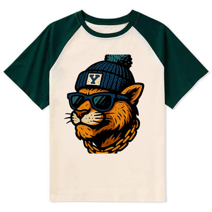 Provo Cougar wearing BYU beanie with Y patch - Contrast Raglan T-shirt - Green