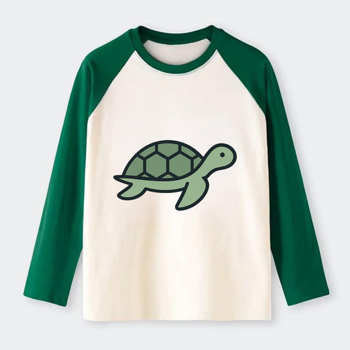 Sea Turtle - Green with shell pattern flat side profile - Raglan Long Sleeve T-Shirt
