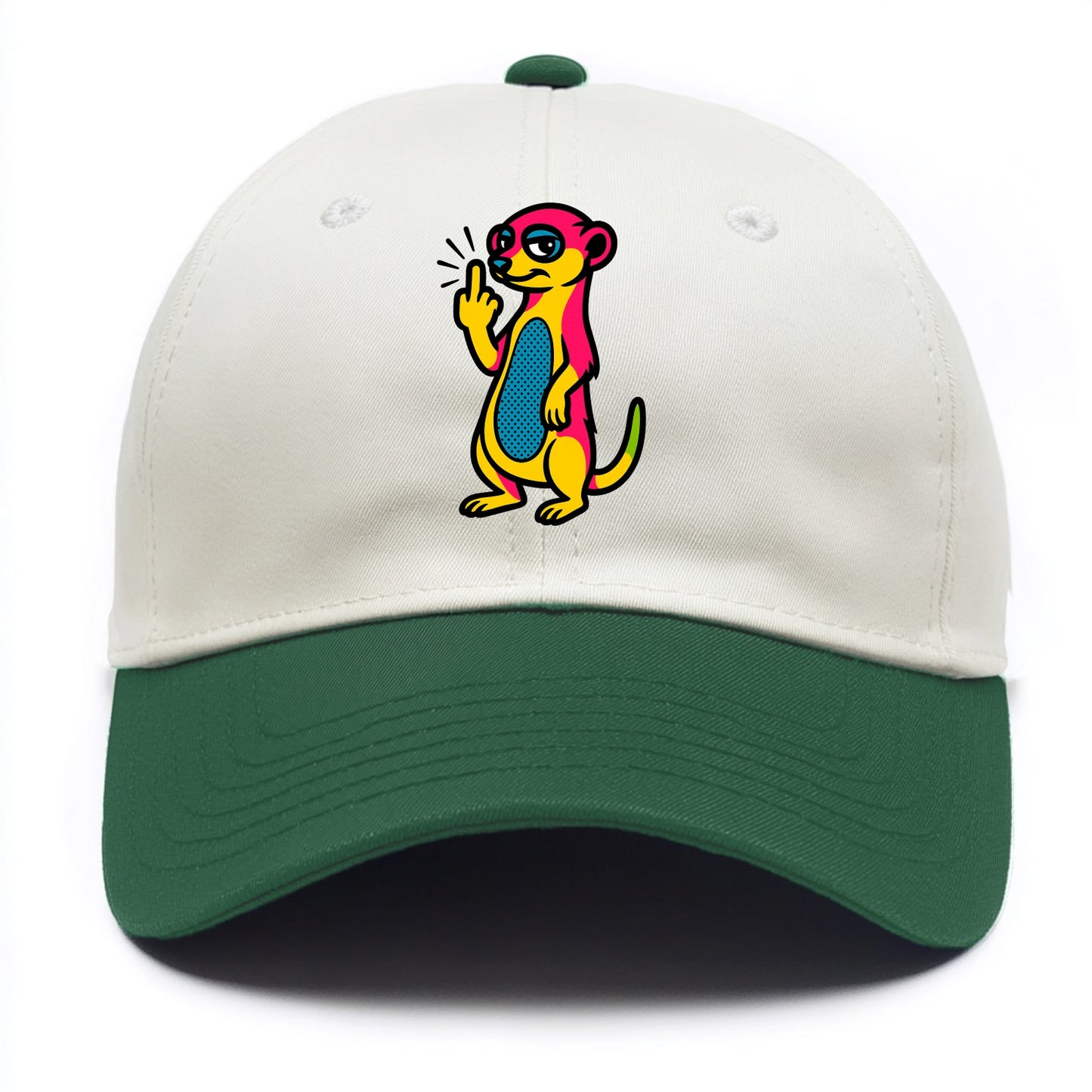 cute meerkat standing guard on hind legs, one front paw raised in sassy salute - Two Tone Cap - Green