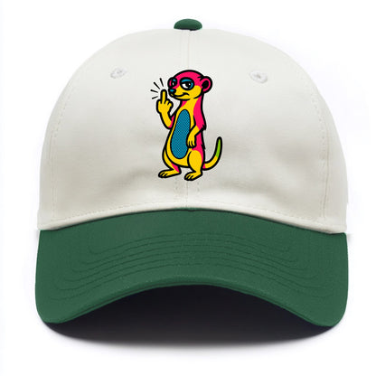 cute meerkat standing guard on hind legs, one front paw raised in sassy salute - Two Tone Cap - Green