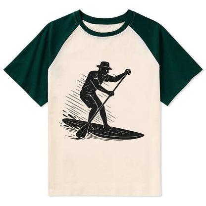 Stand-up paddleboarder on calm water - Contrast Raglan T-shirt - Green