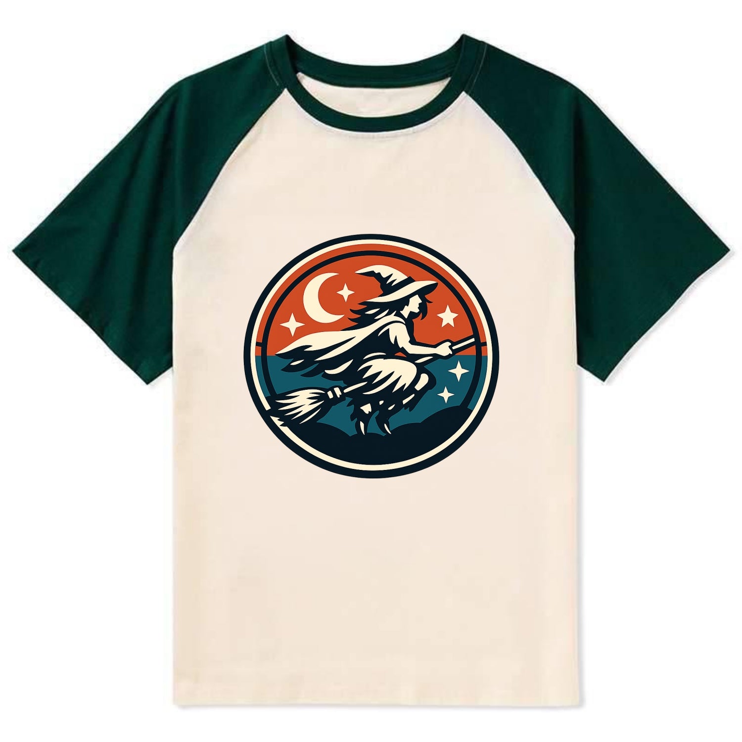 Mystic Night Witch Emblem - Contrast Raglan T-shirt - Green