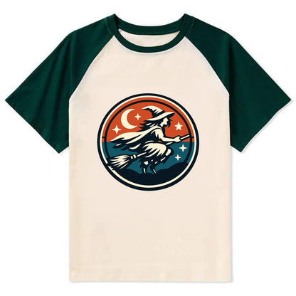 Mystic Night Witch Emblem - Contrast Raglan T-shirt - Green