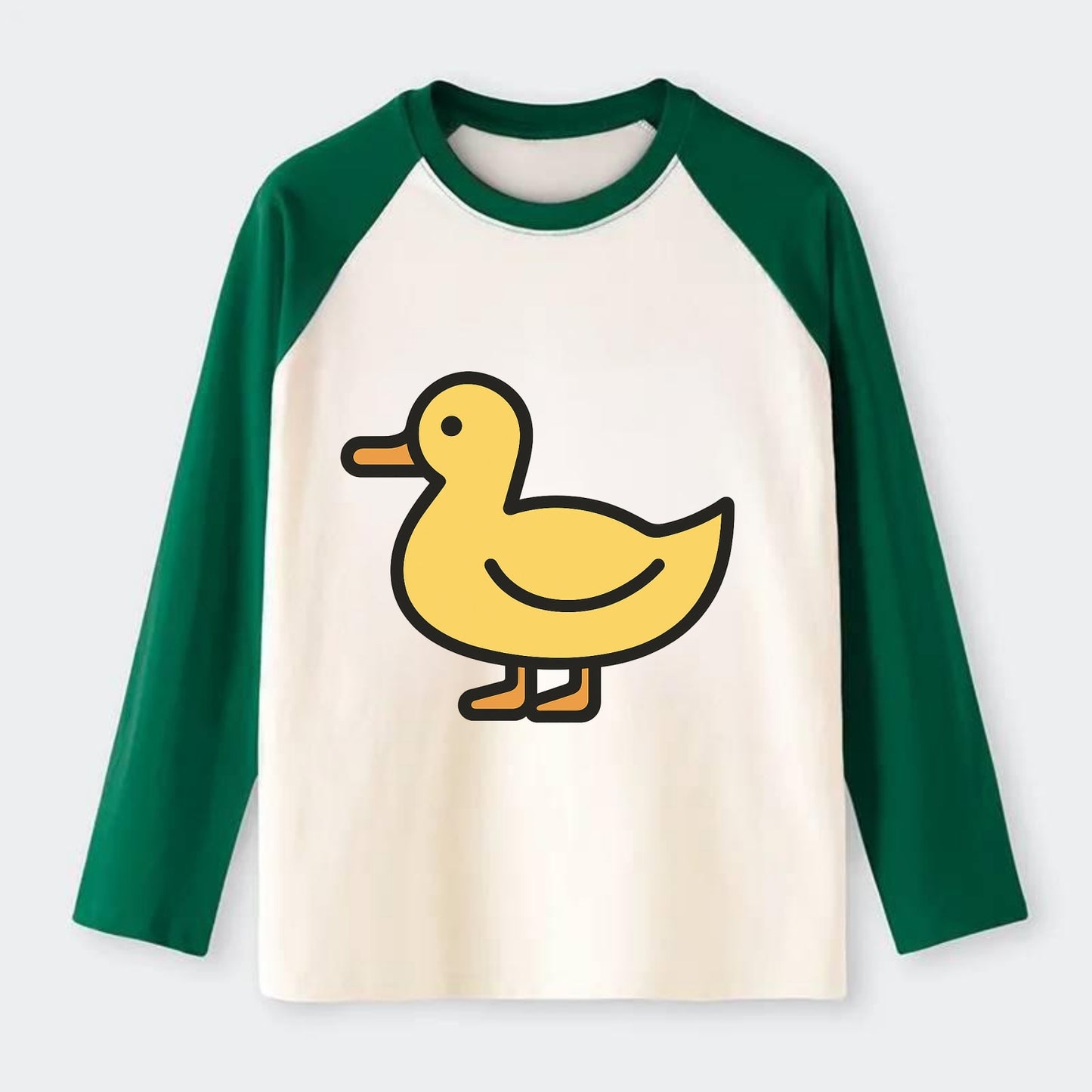 Duck - Yellow mallard flat side profile - Raglan Long Sleeve T-Shirt - Green