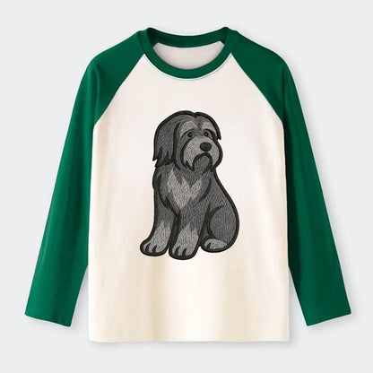 Bearded Collie - Gray shaggy coat embroidered pose - Raglan Long Sleeve T-Shirt - Green