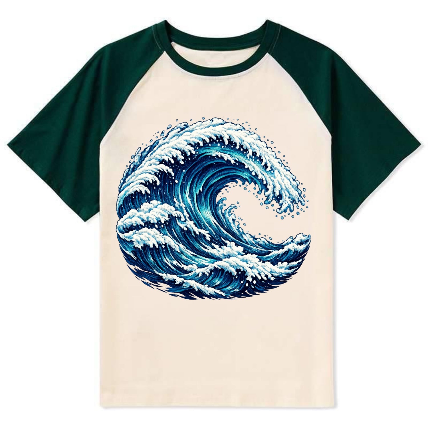Ocean Wave - Contrast Raglan T-shirt - Green