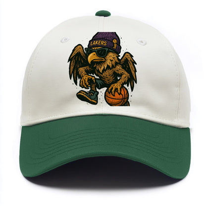 Los Angeles Golden Eagle wearing Lakers beanie with trophy patch and wayfarer - Two Tone Cap - Green