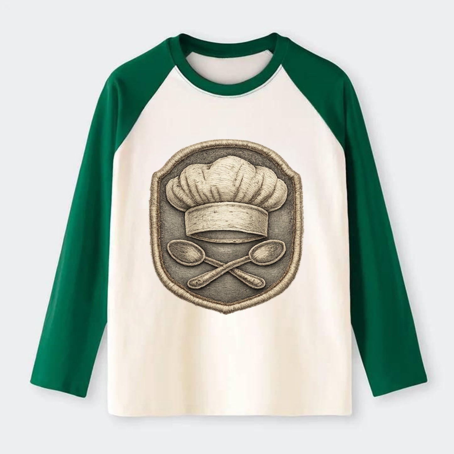 COOKING CHEF HAT - toque blanche with crossed spoons in white and - Raglan Long Sleeve T-Shirt - Green