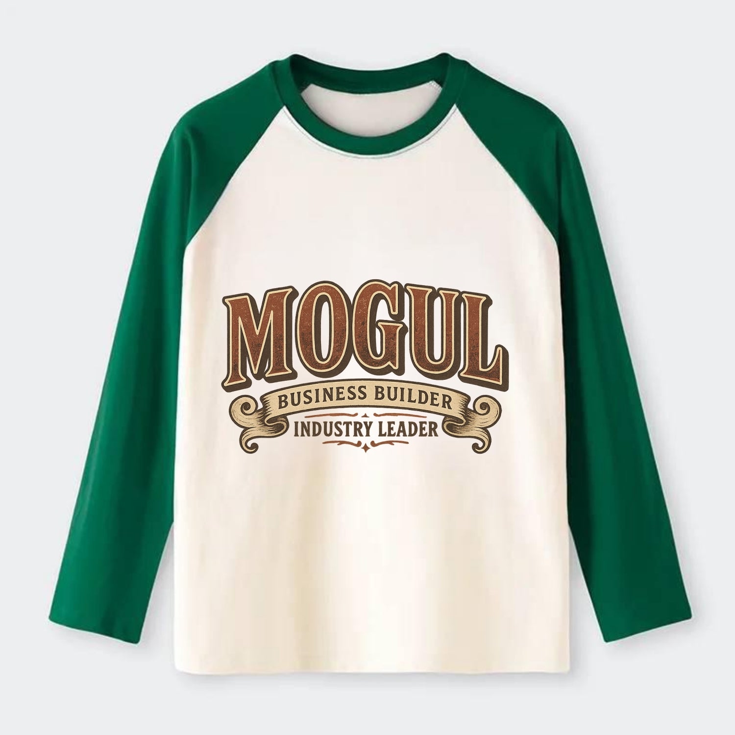 Bold typography design - "MOGUL" - business builder, industry leader - Raglan Long Sleeve T-Shirt - Green