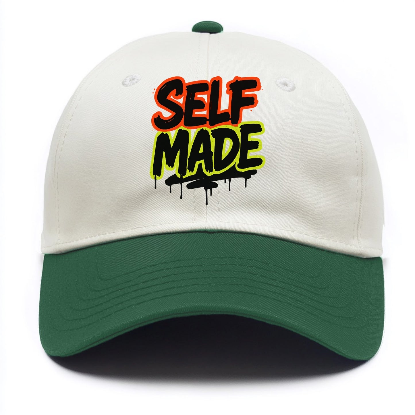Bold typography design - "SELF MADE" - built from nothing, earned success - Two Tone Cap - Green